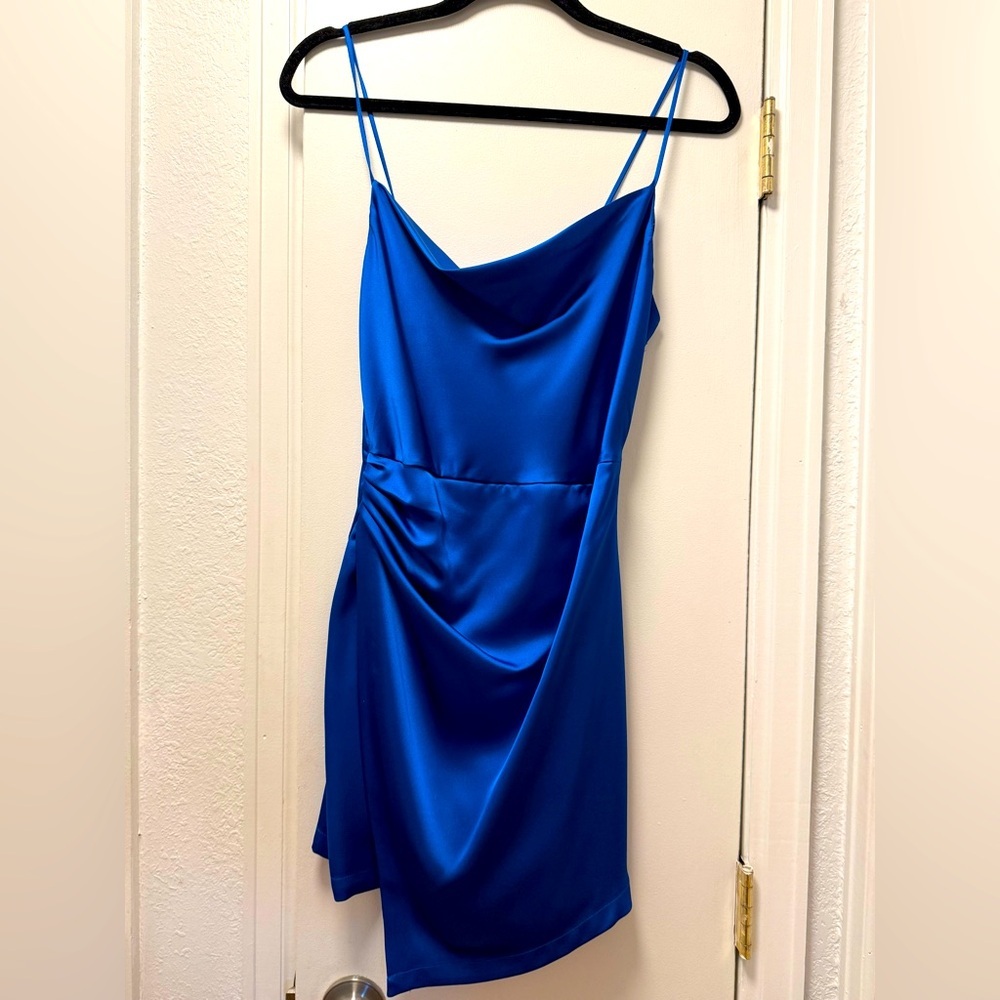 Zara Royal Blue Satin Effect Mini Dress. Size Small.